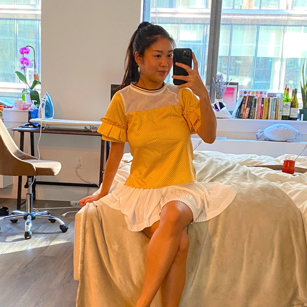 Yellow mixed mesh top